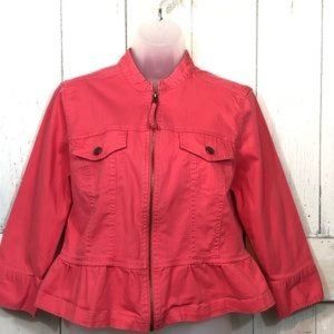 RUBY RD. coral peplum denim jacket - EUC